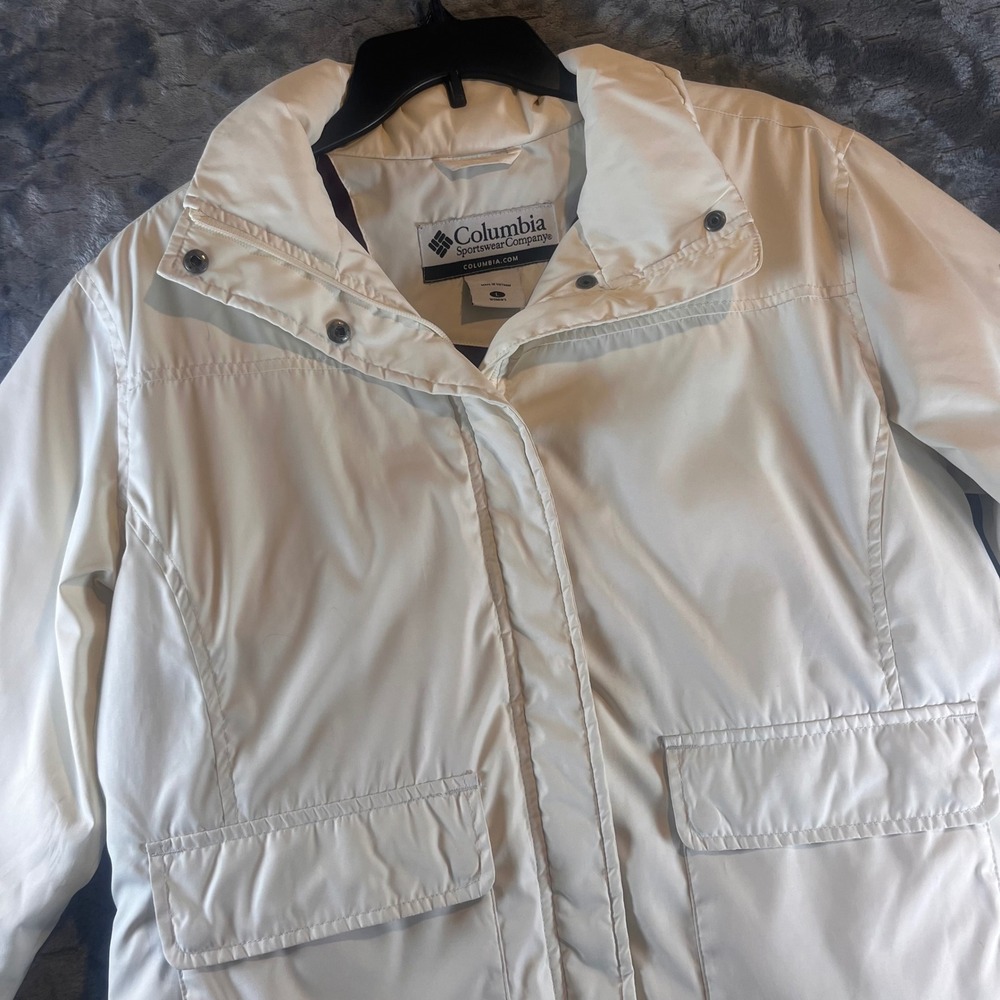 Columbia Womens Cream Down Puffer Jacket XL4209 Burgundy Lining Large